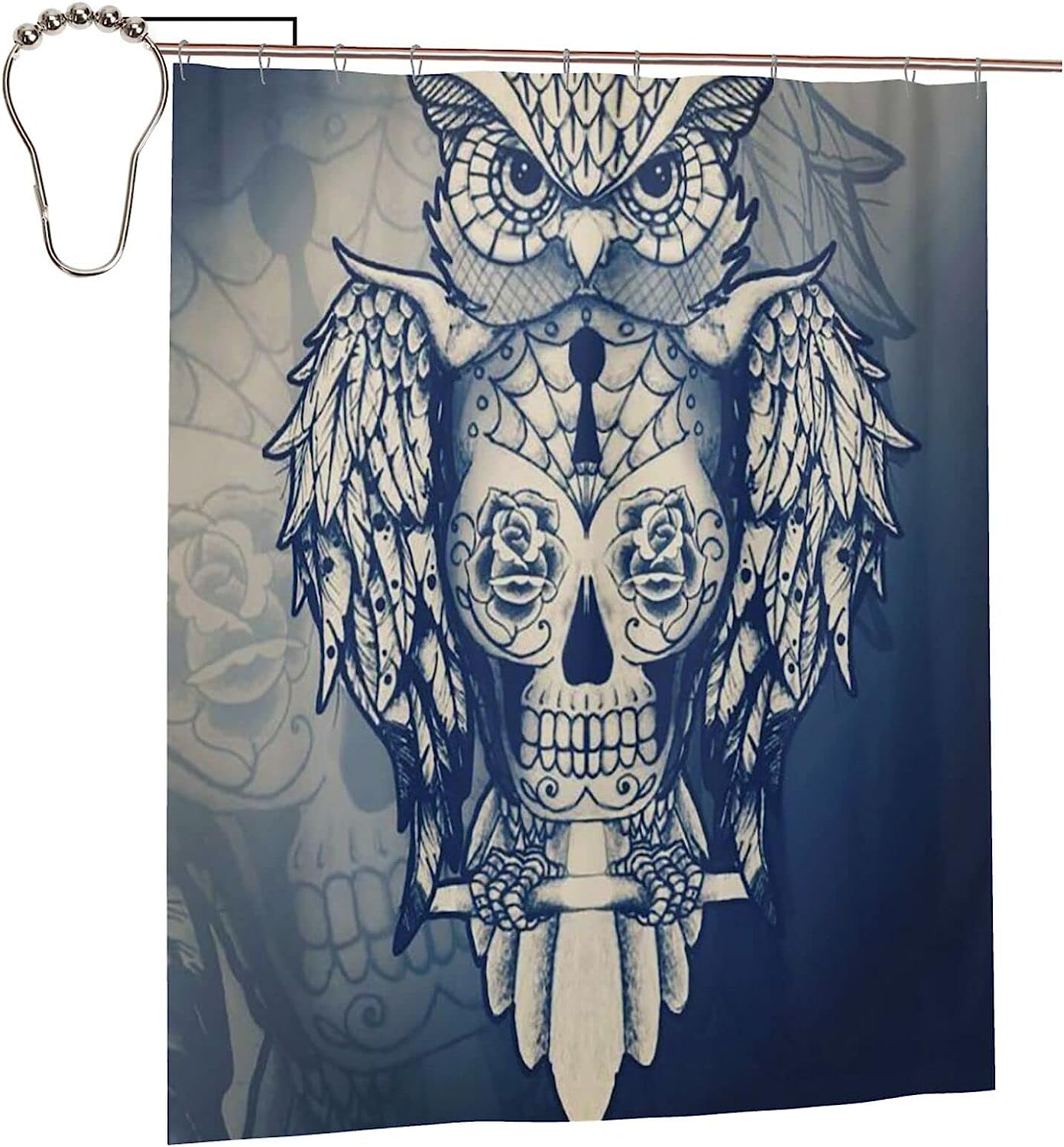 Vintage Halloween Sugar Skull Shower Curtain - Gothic Owl and Roses Design for a Spooky Bathroom Decor