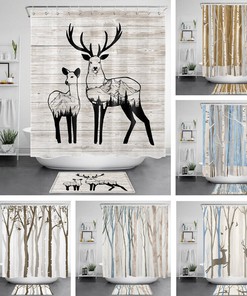 Vintage Hand Painted Birch Forest Tree Shower Curtain for Bathroom