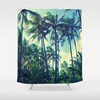 Vintage Hawaiian Palms Shower Curtain with Tropical Palms and Green Leaves