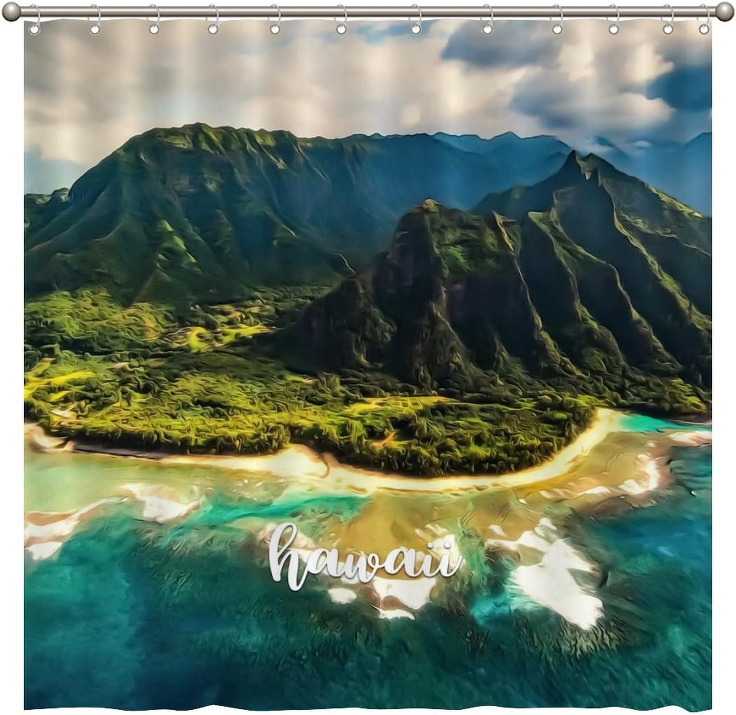 Vintage Hawaiian Shower Curtain with Impressionist City Print