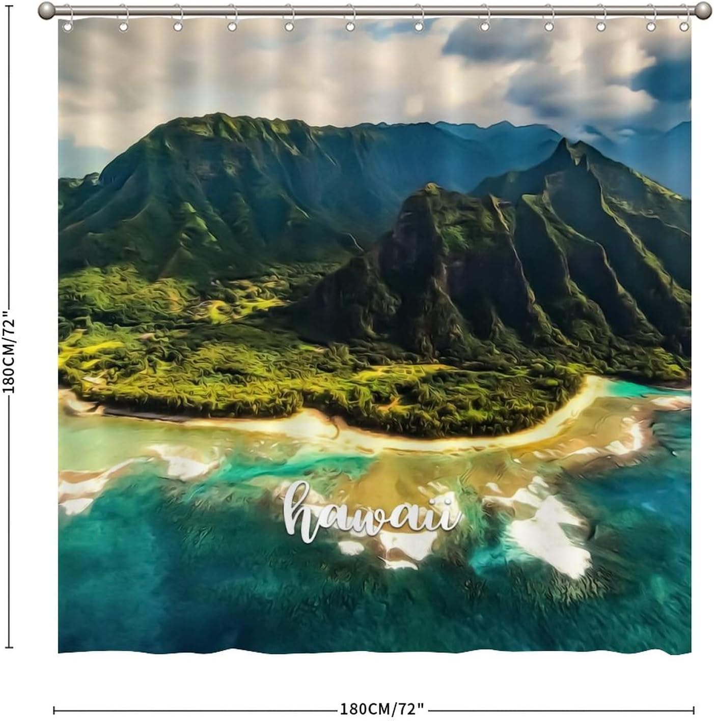 Vintage Hawaiian Shower Curtain with Impressionist City Print