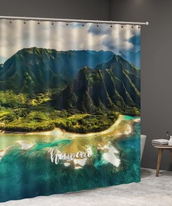 Vintage Hawaiian Shower Curtain with Impressionist City Print