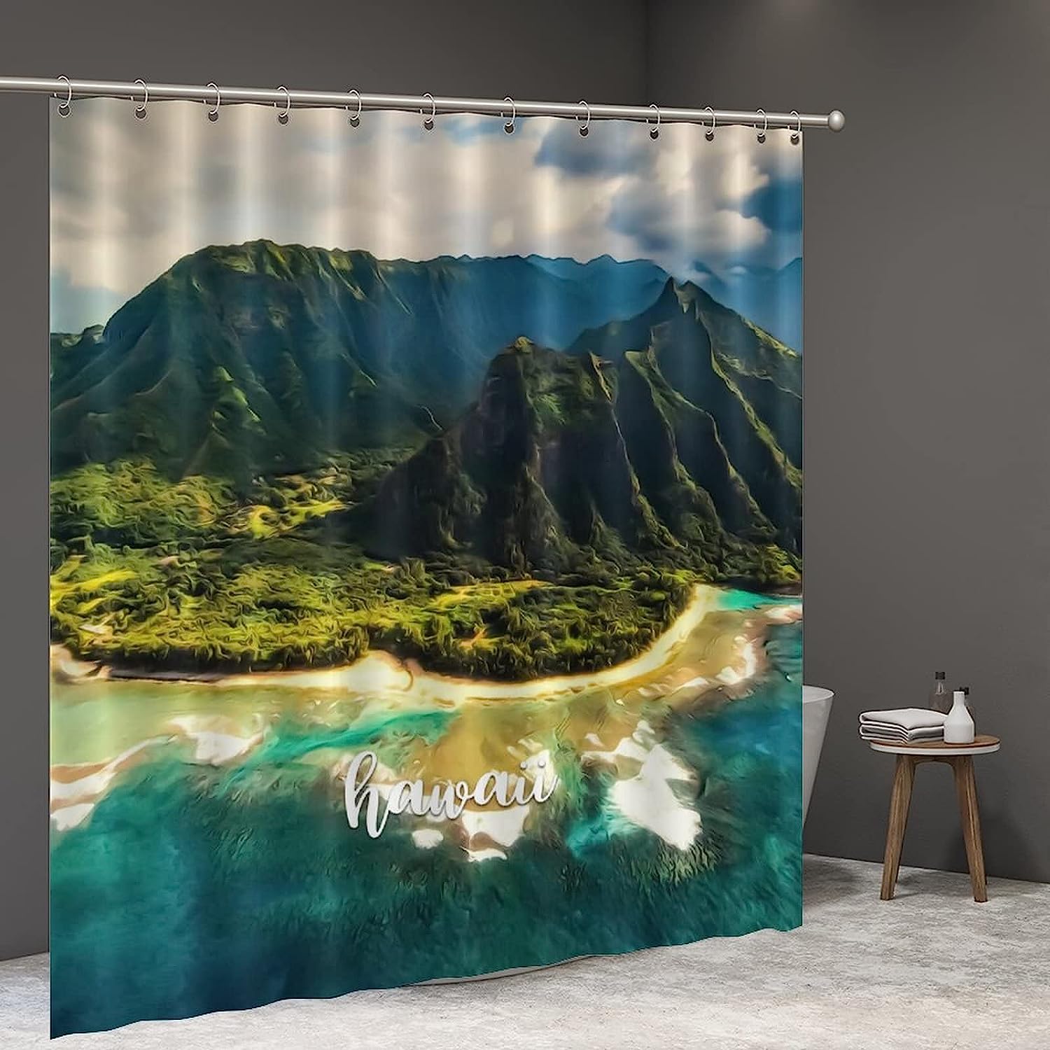 Vintage Hawaiian Shower Curtain with Impressionist City Print