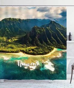 Vintage Hawaiian Shower Curtain with Impressionist City Print