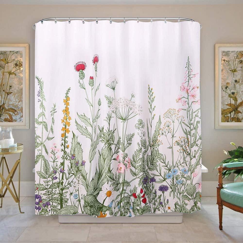 Vintage Herbs Flowers And Leaf Botanical Shower Curtain For A Natural Look