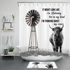 Vintage Highland Cow Portrait Shower Curtain, Black and White Animal Photography Bathroom Decor