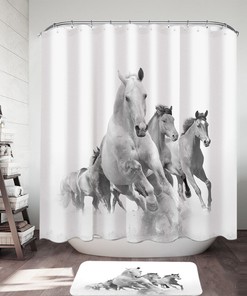 Vintage Horse Shower Curtain With Floral Design