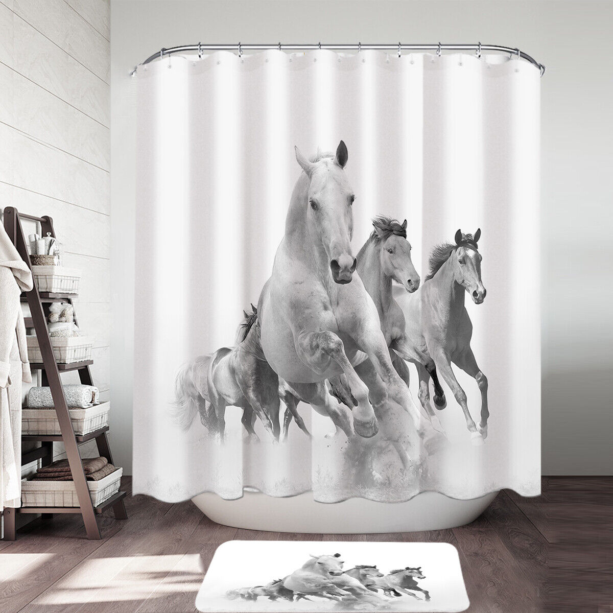 Vintage Horse Shower Curtain With Floral Design