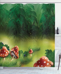 Vintage Illustration Of A Framed Cartoon Mermaid Girl Shower Curtain With Graphic Design, Cloth Fabric Bathroom Decors