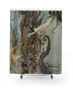 Vintage Illustration Shower Curtain Of Kraken & Little Mermaid By Edmund Dulac (1911)
