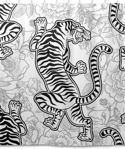 Vintage Ink Black Tiger Shower Curtain - Waterproof and Machine Washable Fabric with Inviting and Unique Design