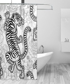 Vintage Ink Black Tiger Shower Curtain - Waterproof and Machine Washable Fabric with Inviting and Unique Design