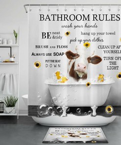 Vintage Inspirational Words Shower Curtain With Funny Tub Cow And Sunflower Design