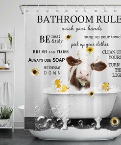 Vintage Inspirational Words Shower Curtain With Funny Tub Cow And Sunflower Design