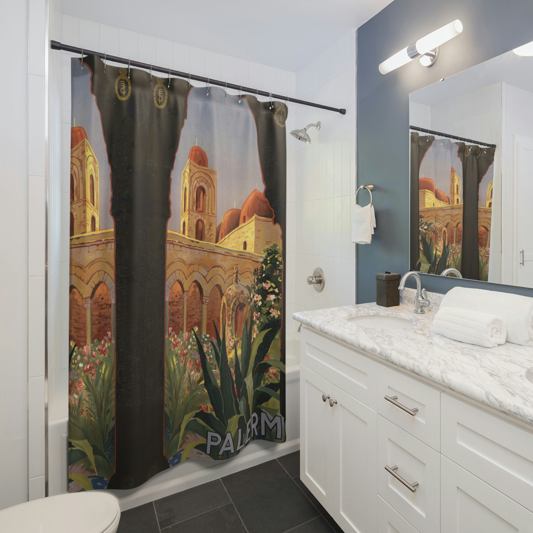 Vintage Italian Countryside Architecture Landscape Shower Curtain