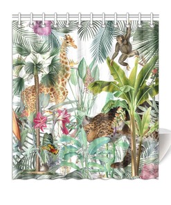 Vintage Jungle Palm Giraffe Leopard Monkey Shower Curtain for Altered Image 