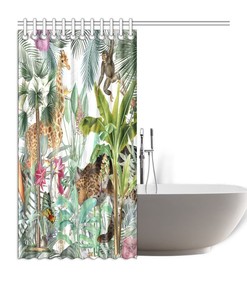 Vintage Jungle Palm Giraffe Leopard Monkey Shower Curtain for Altered Image