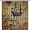 Vintage Kraken Sailboat Map Print Shower Curtain Nautical Ocean Adventure Rustic Wooden Bathroom Decor