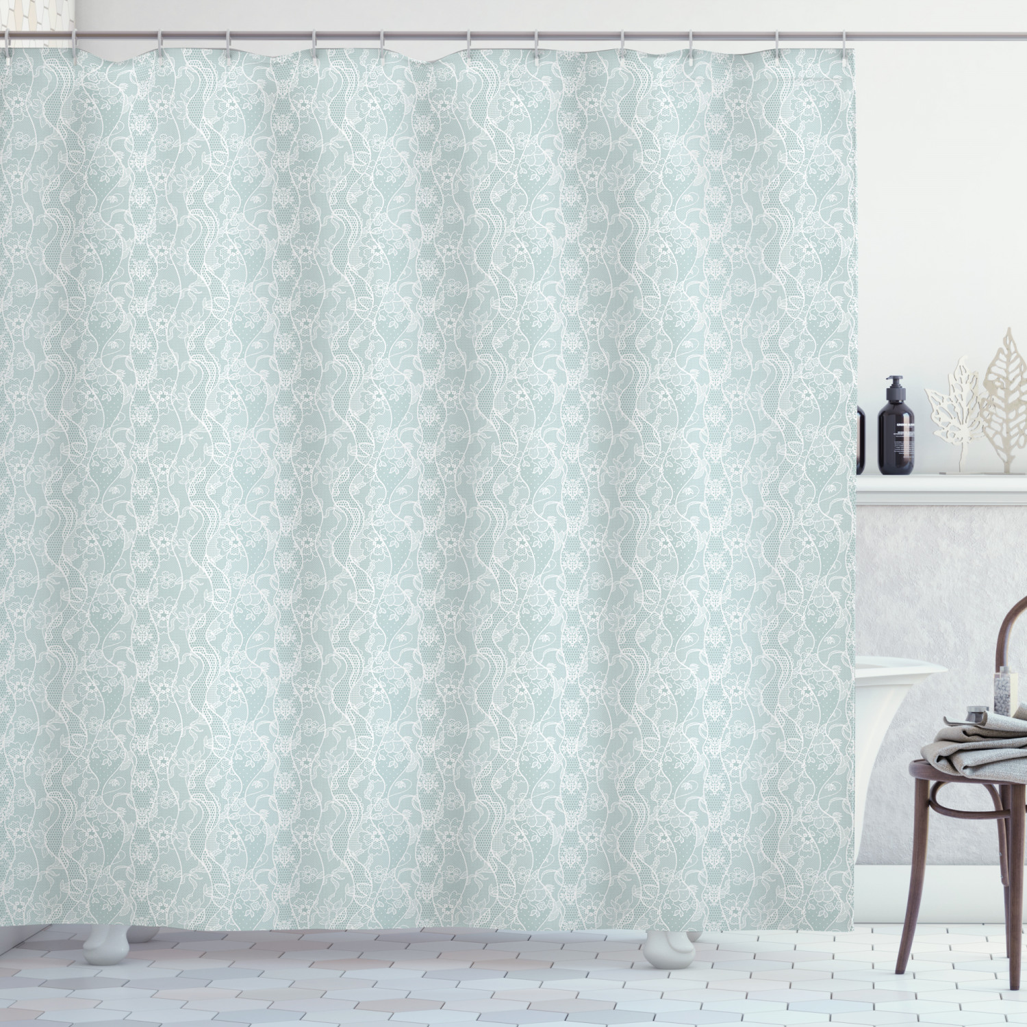 Vintage Lace Pattern Shower Curtain - Floral Print Design that Adds a Touch of Elegance to Your Bathroom