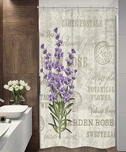 Vintage Lavender Shower Curtain Flowers with Small Stall Floral and Grunge Herbs Leaves Design
