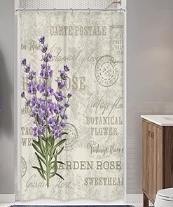 Vintage Lavender Shower Curtain Flowers with Small Stall Floral and Grunge Herbs Leaves Design