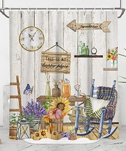 Vintage Lavender Wooden Shower Curtain For Farmhouse Bathroom