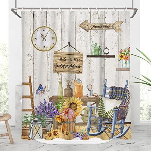Vintage Lavender Wooden Shower Curtain For Farmhouse Bathroom