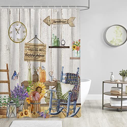 Vintage Lavender Wooden Shower Curtain For Farmhouse Bathroom - Image 2