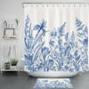 Vintage Leaves Flower Shower Curtain - Blue Plants Nature Botanical Bathroom Decor