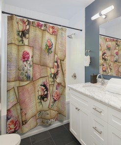 Vintage Love Letters and Roses Shower Curtain: Romantic Bathroom Decor, Waterproof Fabric