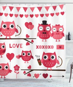 Vintage Love Owls Illustration Valentine's Day Decor Shower Curtain - Print Shower Curtain