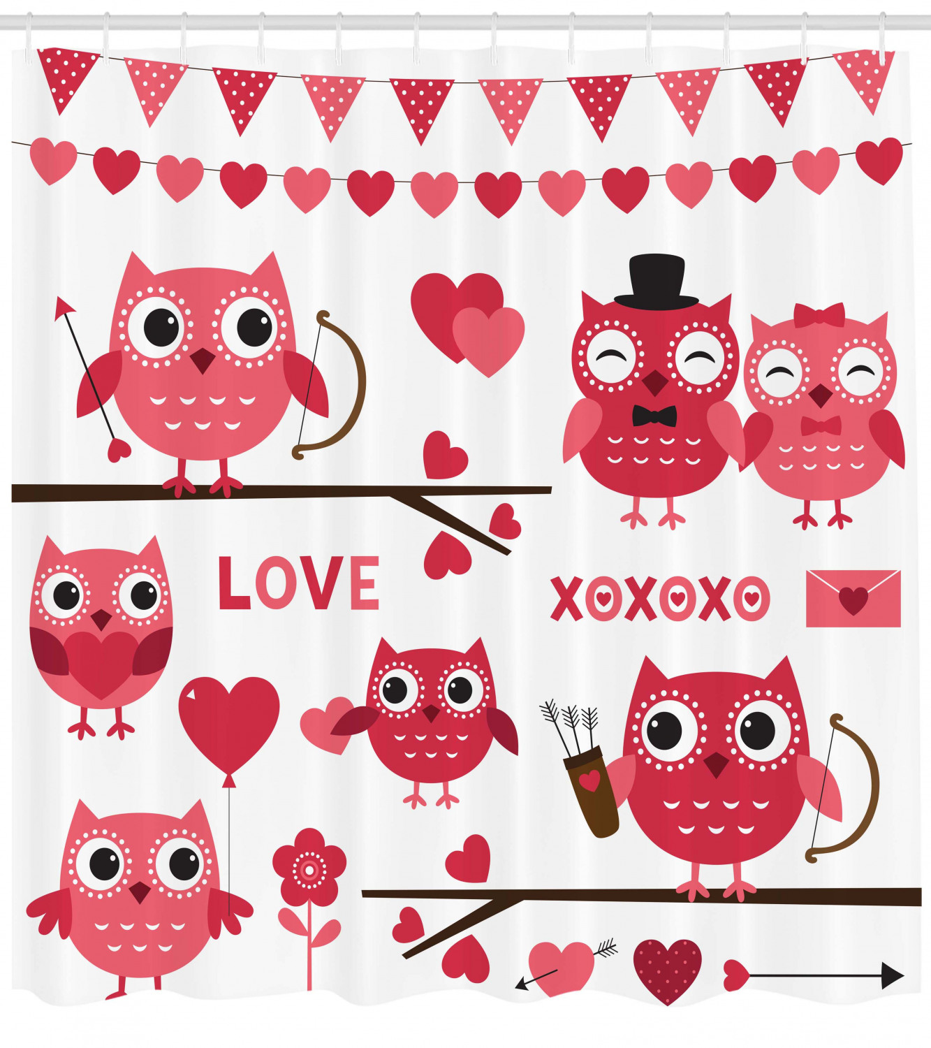 Vintage Love Owls Illustration Valentine's Day Decor Shower Curtain - Print Shower Curtain
