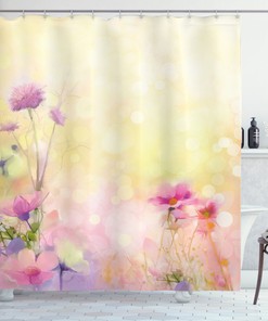 Vintage Magnolia Blooms Print Pink Shower Curtain for Bathroom