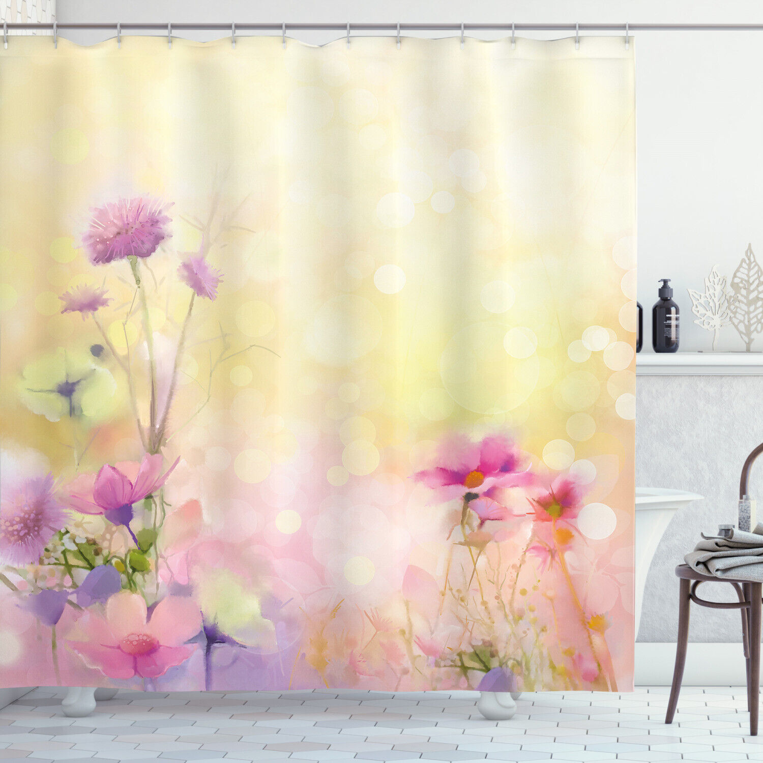 Vintage Magnolia Blooms Print Pink Shower Curtain for Bathroom