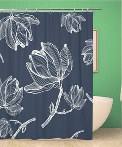 Vintage Magnolia Flower Branch Sketch Shower Curtain
