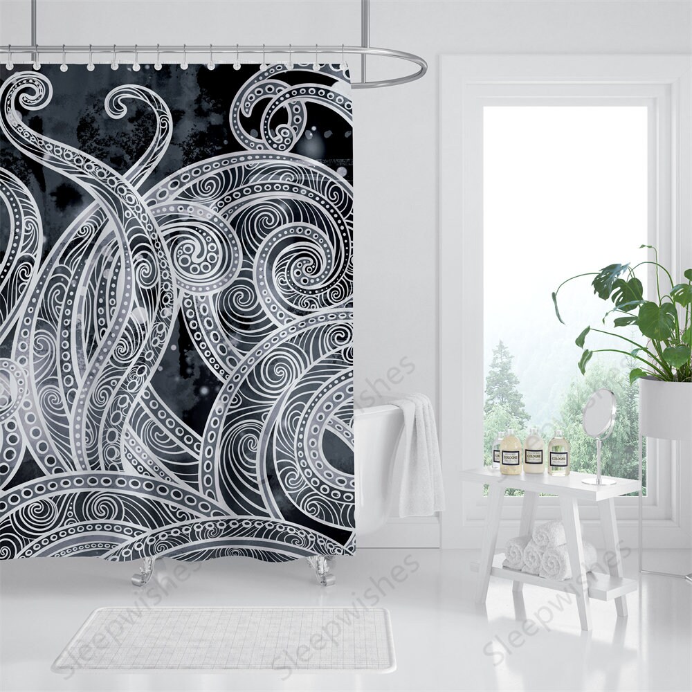 Vintage Marine Life Octopus Abstract Shower Curtain Modern Art Creative Bathroom Decor