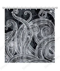 Vintage Marine Life Octopus Abstract Shower Curtain Modern Art Creative Bathroom Decor