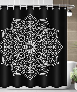 Vintage Medieval Mandala Black Shower Curtain - Bohemian Bathroom Decor
