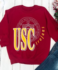 Vintage Mens Logo 7 USC SoCal Trojans College Red T-Shirt Fan Gift