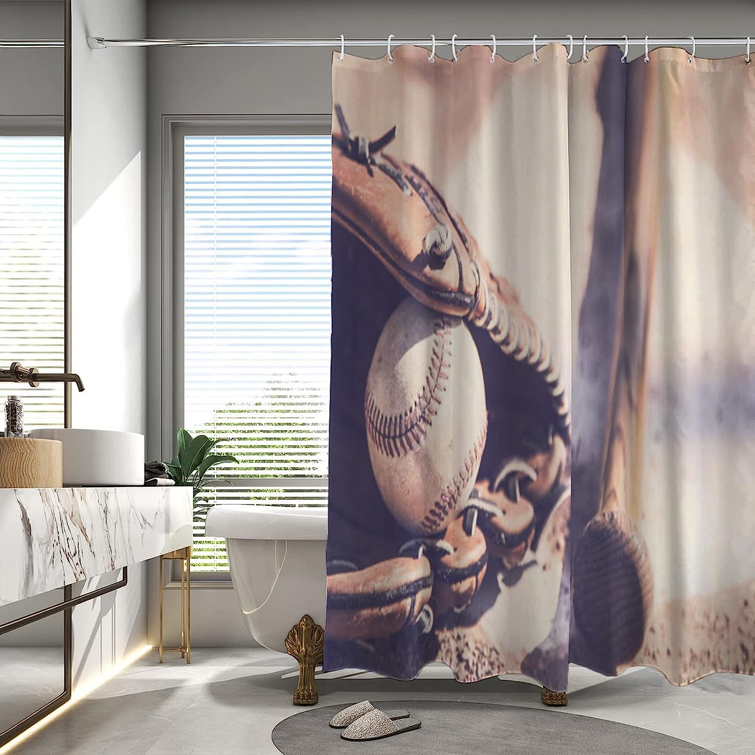 Vintage Mermaid Riding A Dolphin Shower Curtain, Decorative Bathroom Curtain with Ocean Theme and VISALUNA Keyword