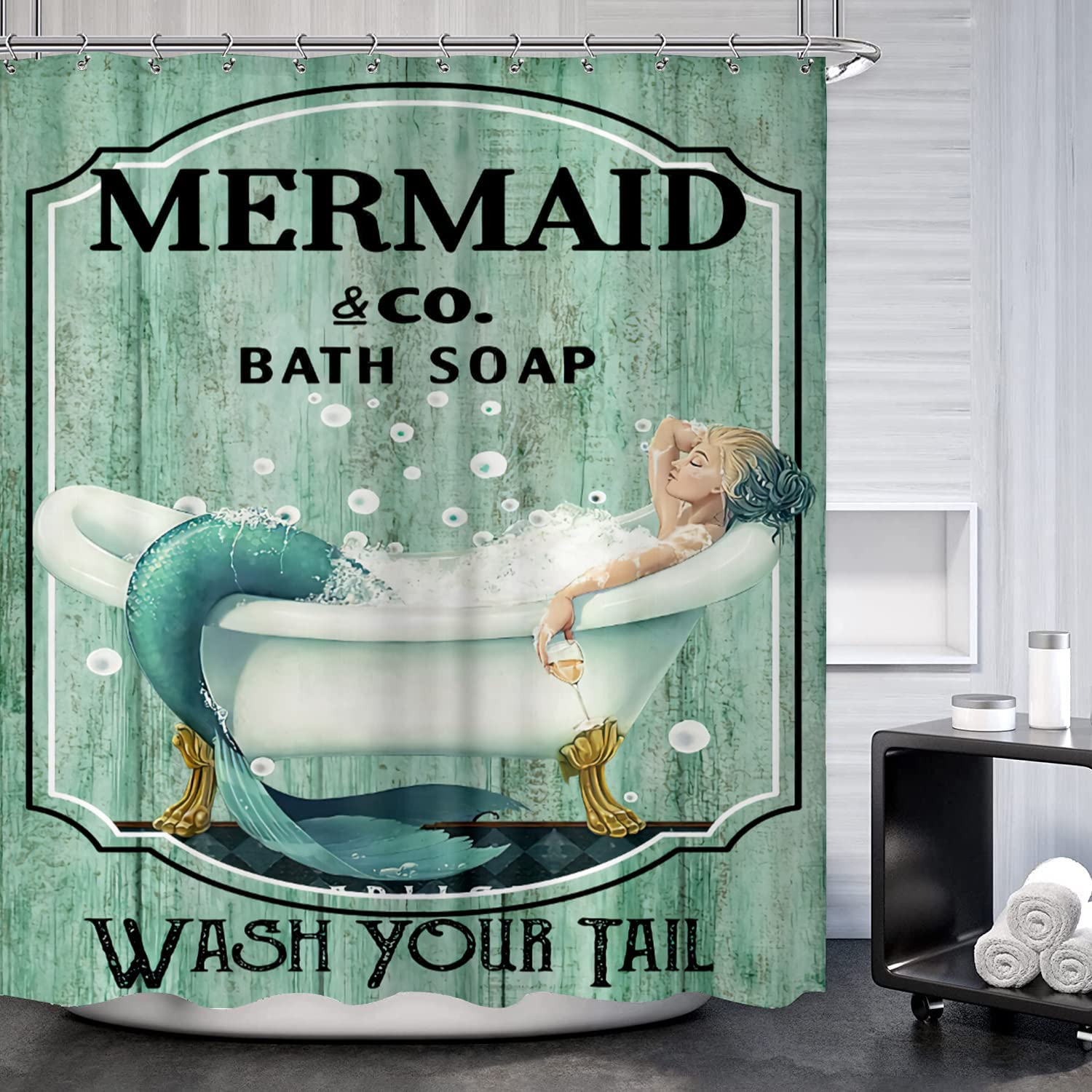 Vintage Mermaid Shower Curtain For A Relaxing Ocean Bath - Waterproof Fabric