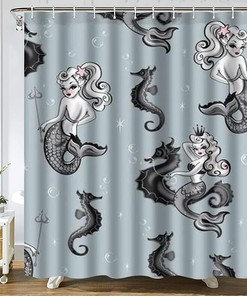 Vintage Mermaid Trident Shower Curtain for a Nautical and Coastal Theme Bathroom