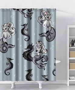 Vintage Mermaid Trident Shower Curtain for a Nautical and Coastal Theme Bathroom