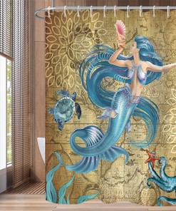 Vintage Mermaid Waterproof Shower Curtain For Bathroom 