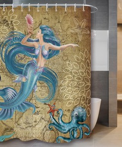 Vintage Mermaid Waterproof Shower Curtain For Bathroom