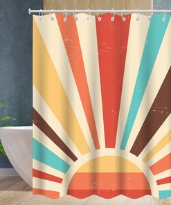 Vintage Minimalist Sun Shower Curtain - Retro Grunge Abstract Art Print for a Fun Bathroom 