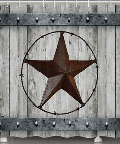 Vintage Modern Rustic Waterproof Red Star Fabric Shower Curtain