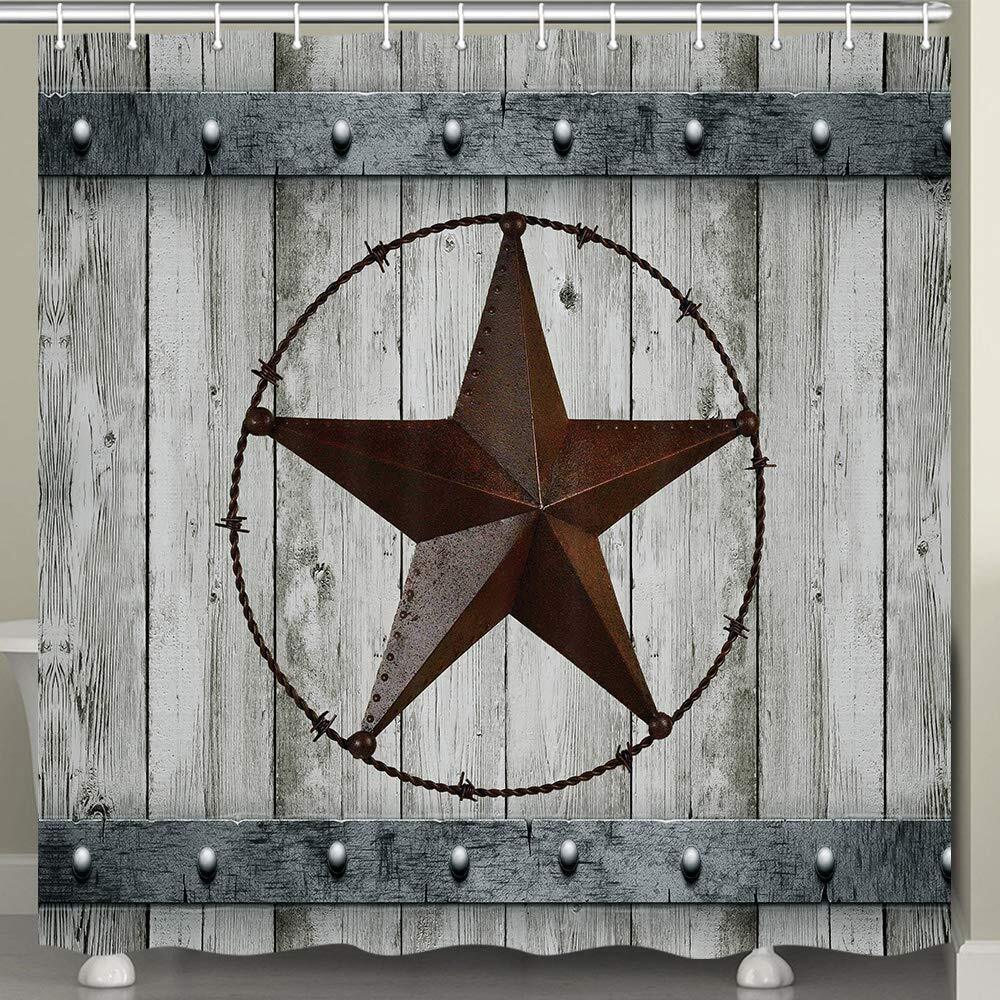 Vintage Modern Rustic Waterproof Red Star Fabric Shower Curtain