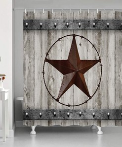 Vintage Modern Rustic Waterproof Red Star Fabric Shower Curtain