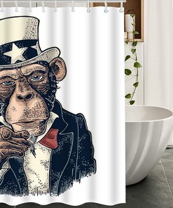 Vintage Monkey Uncle Sam Black Suit Star Hat Bow Tie Bathroom Shower Curtain